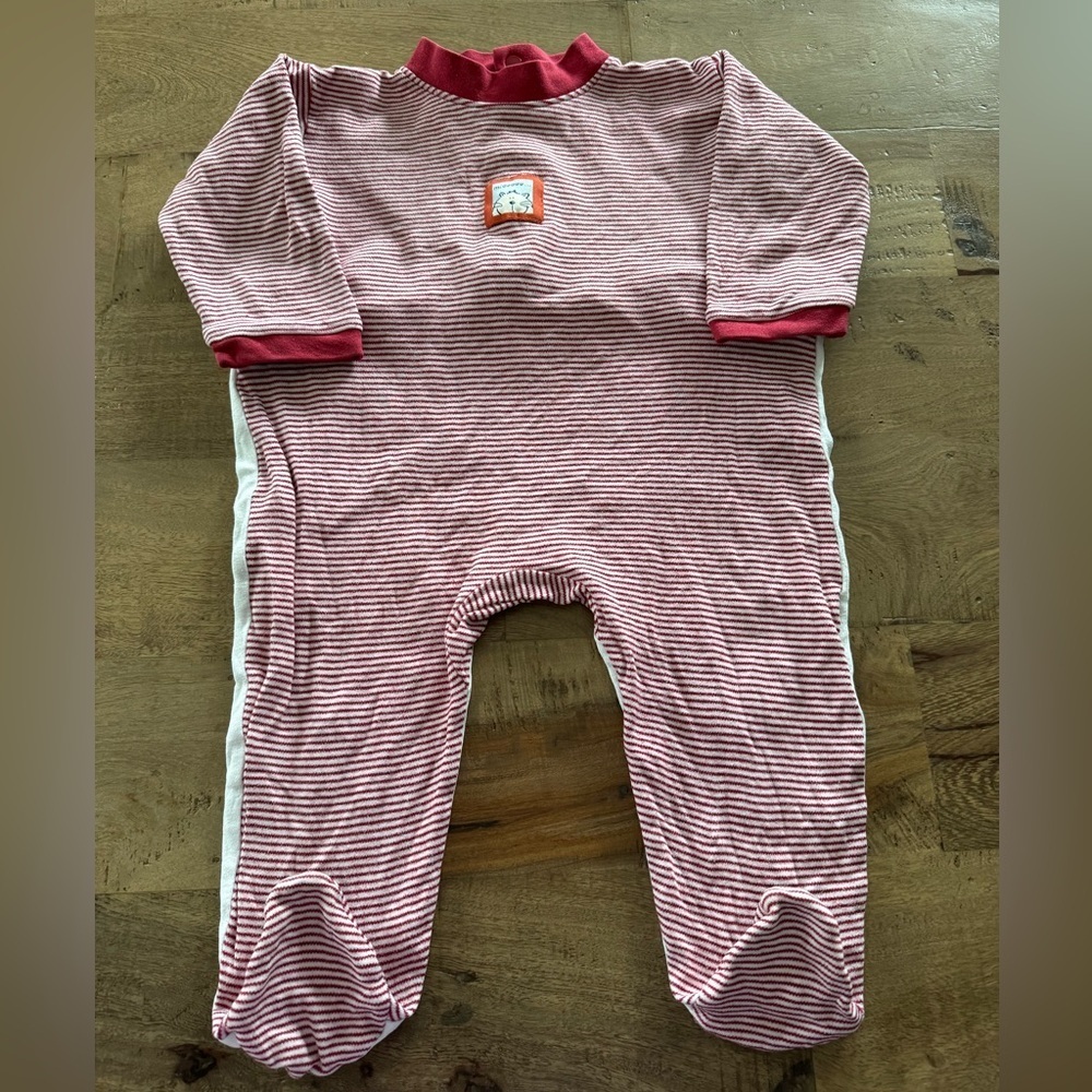 Vintage Clement cat Miaou Red White Striped Kids Footie one piece size 18 months